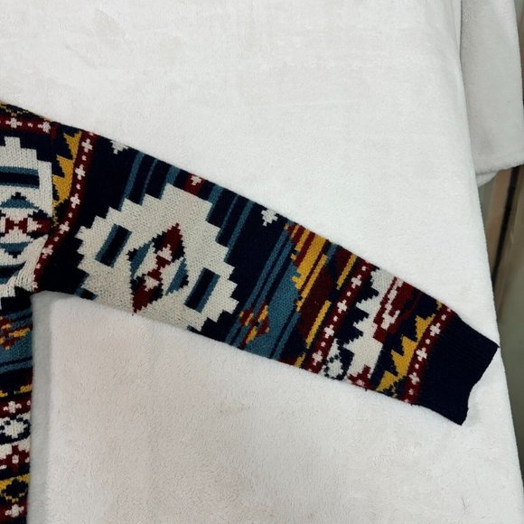 Fresh FX Wool Cardigan Aztec Print Blend Dark Multicolor Women's S/P Cozy Knit - Picture 11 of 16